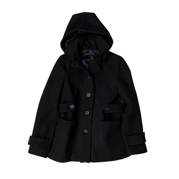 GAP black hooded lined pea coat small - Picture 1 of 5